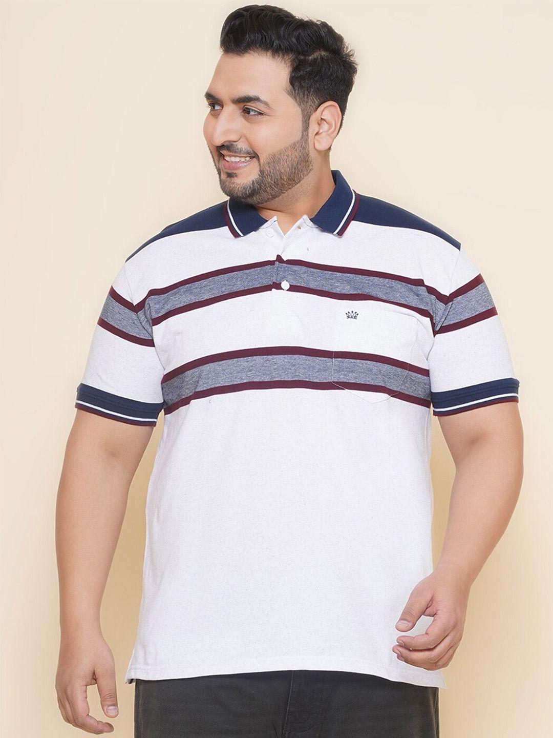 john pride striped polo collar short sleeves cotton regular plus size t-shirt
