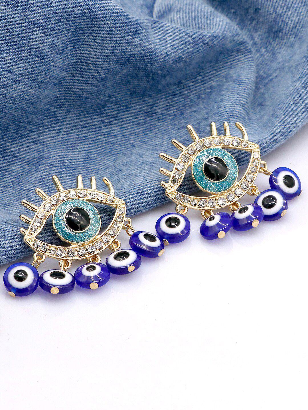 joker & witch gold-plated & blue contemporary aria evil eye drop earrings