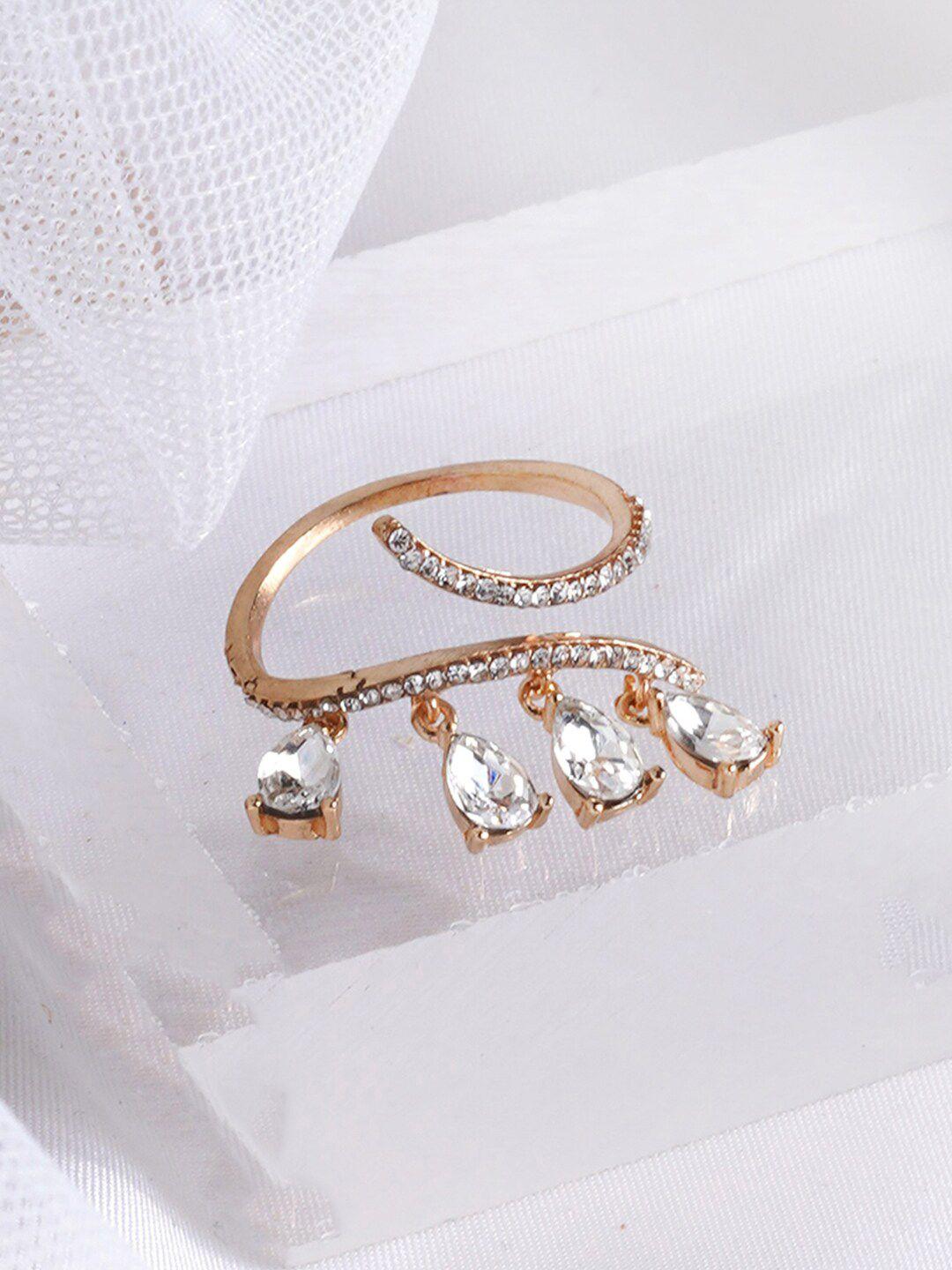 joker & witch gold-plated stone-studded crystal fall adjustable finger ring