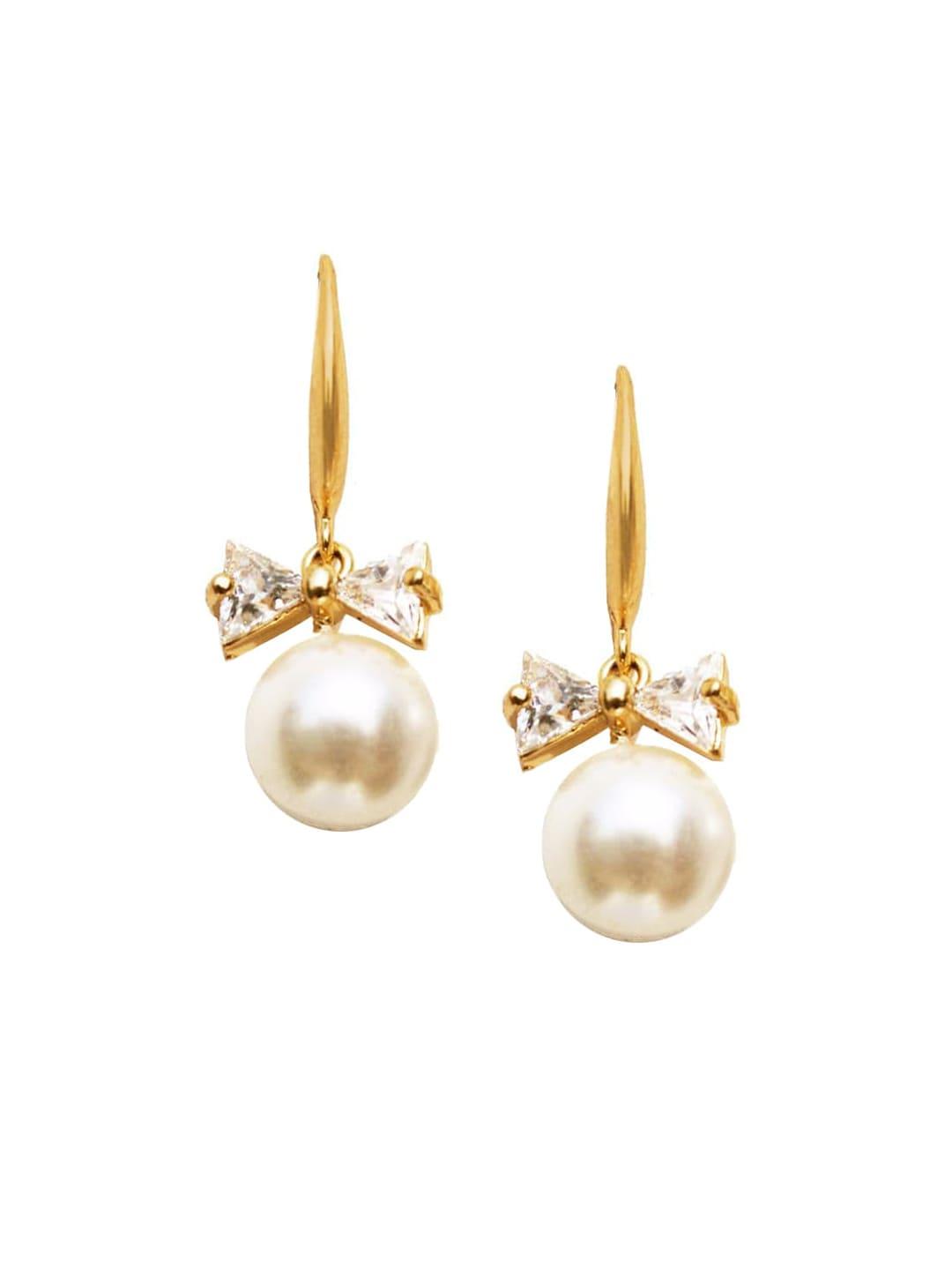joker & witch gold-toned & pearl bow detail classic hoop earrings