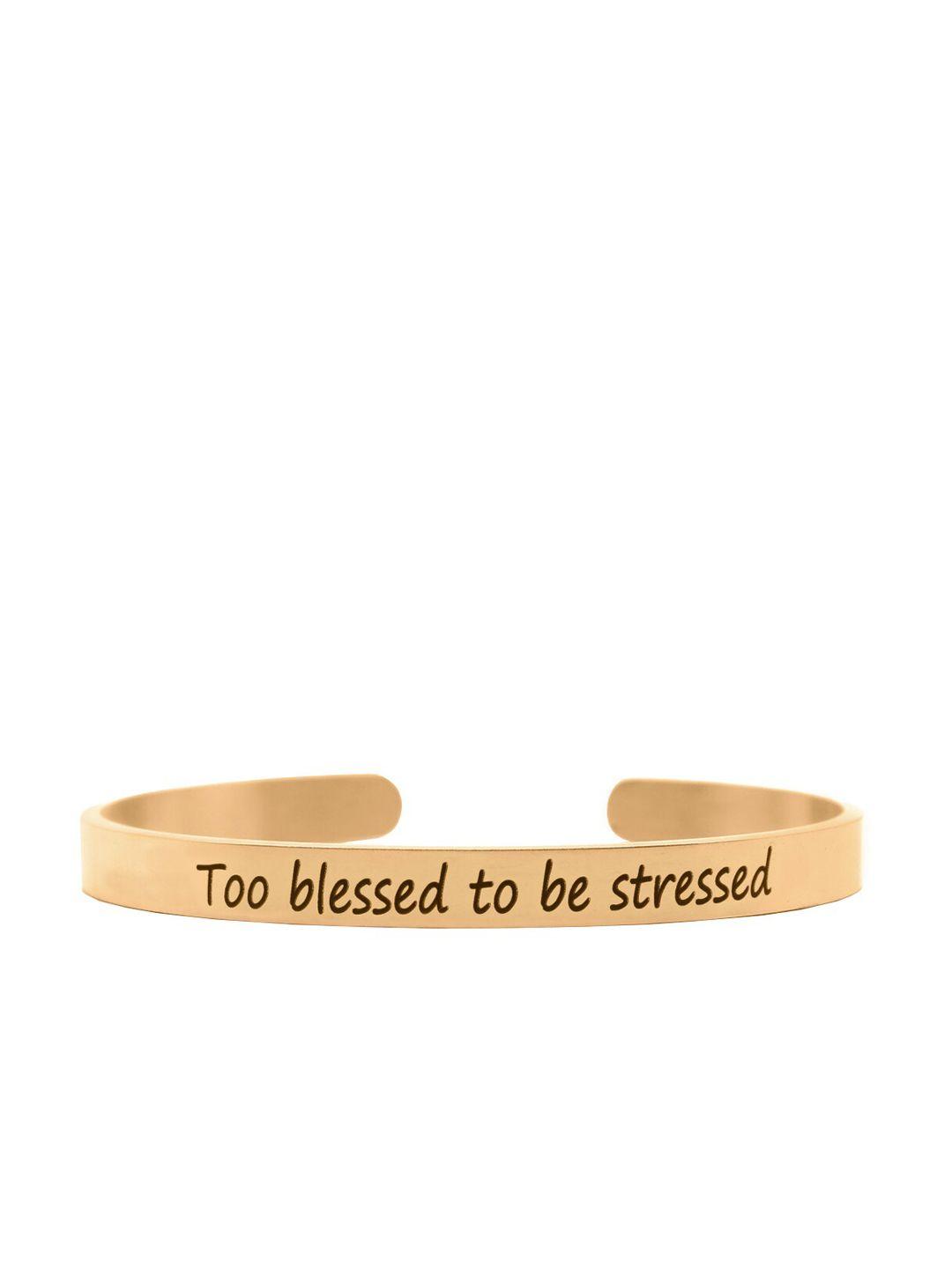 joker & witch rose gold-plated too blessed to be stressed mantra cuff bracelet