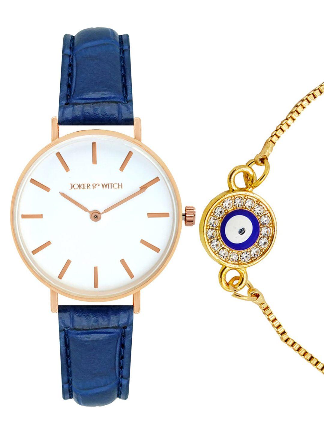 joker & witch women blue & gold-toned crescent watch & bracelet gift set jwbs382