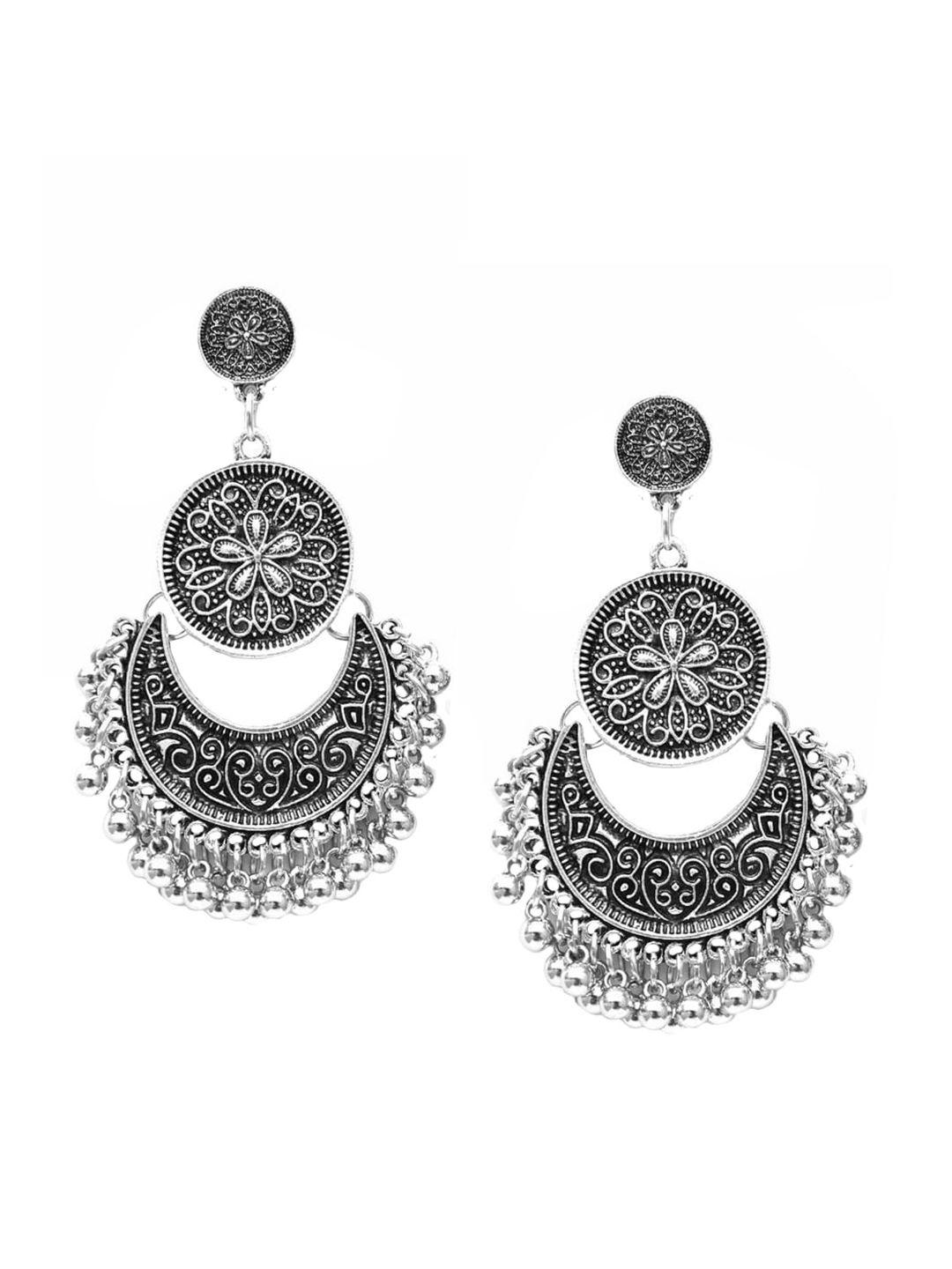 joker & witch women silver-toned contemporary chandbalis earrings