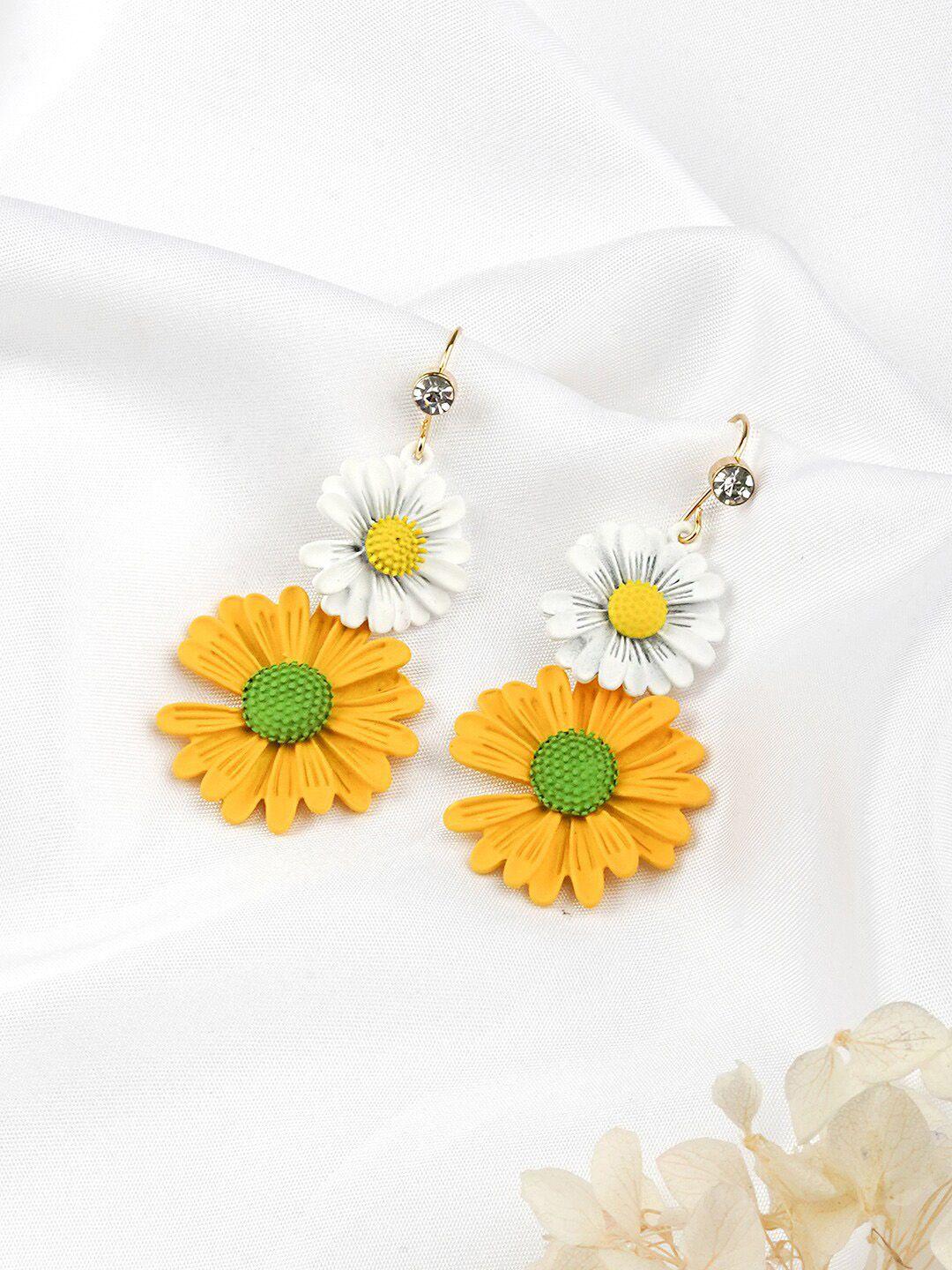 joker & witch yellow & white floral drop earrings