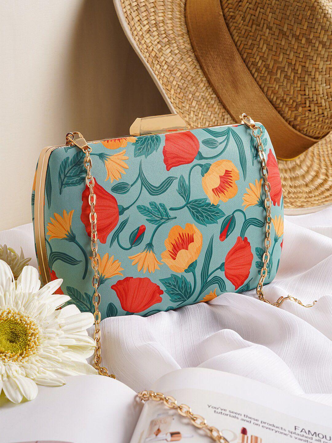 joker & witch floral printed box clutch with shoulder strap