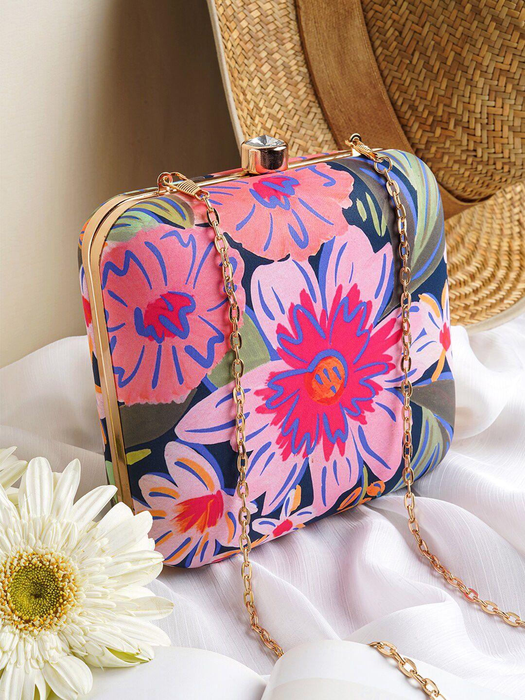 joker & witch floral printed box clutch with sling strap