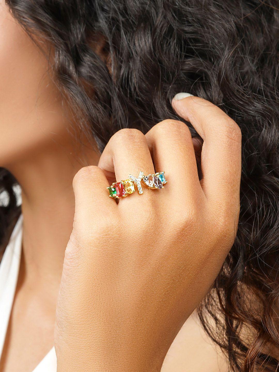 joker & witch gold- toned stone studded finger ring