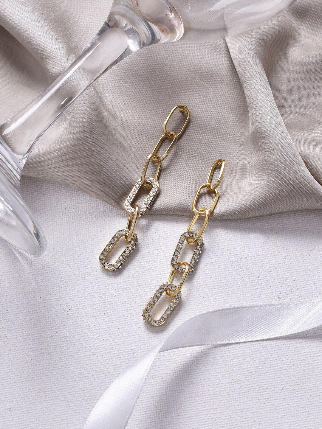 joker & witch gold-toned & white stone-studded contemporary link-it drop earrings