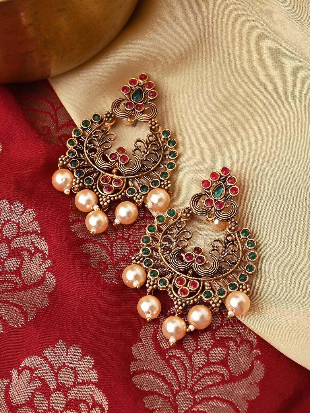 joker & witch gold-toned contemporary chandbalis earrings