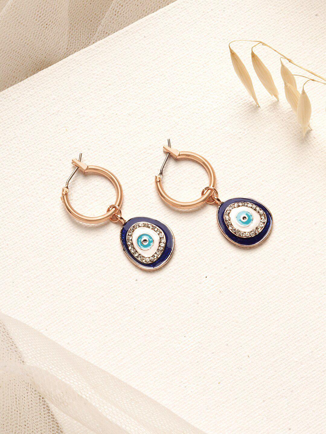 joker & witch rose gold & blue contemporary evil eye hoop earrings