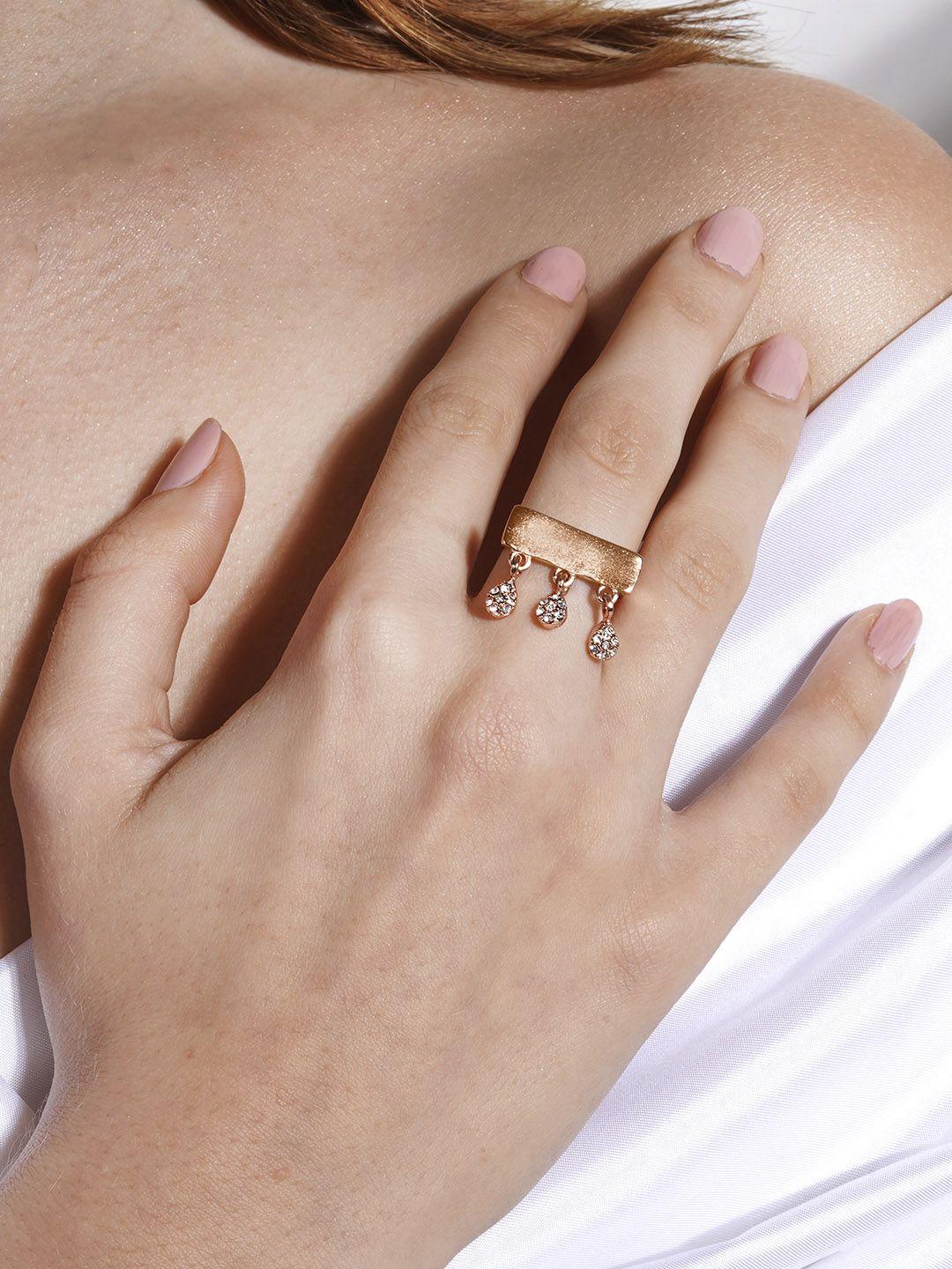joker & witch rose gold-toned & white rhinestone-studded adjustable dew drop finger ring