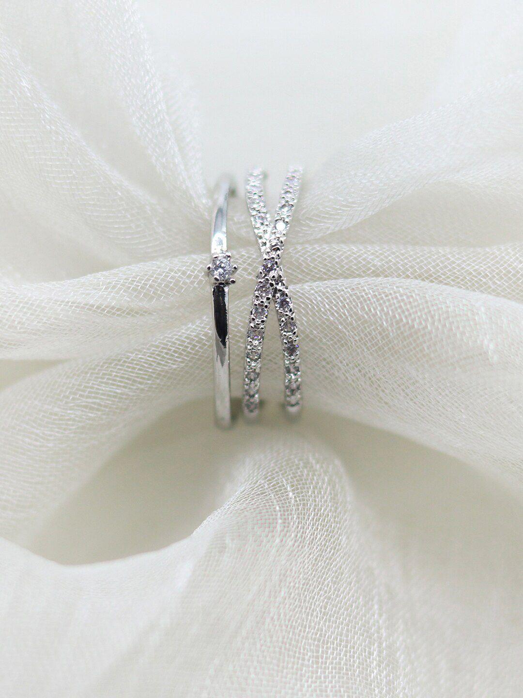 joker & witch set of 2 silver-toned & white stone-studded finger rings