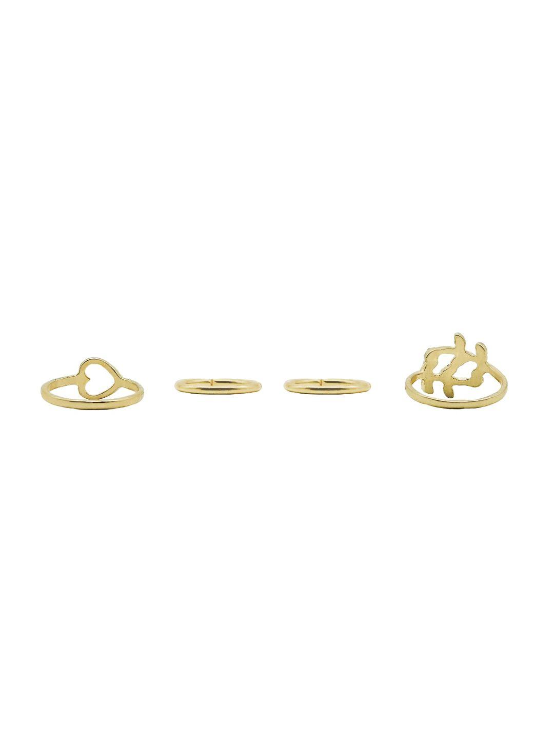 joker & witch set of 4 gold-plated white stone studded finger ring