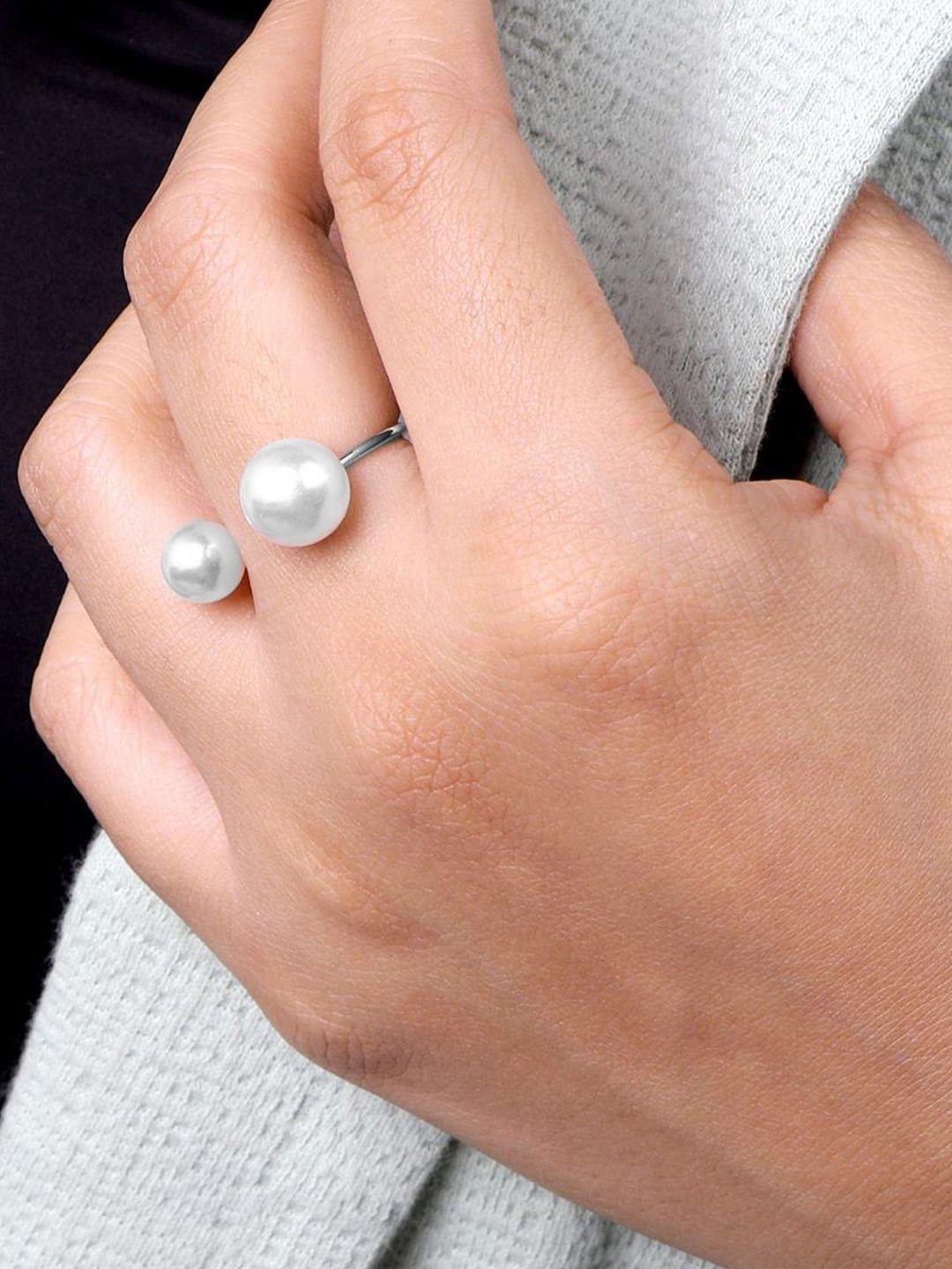 joker & witch silver-plated & white pearl-studded basra finger ring