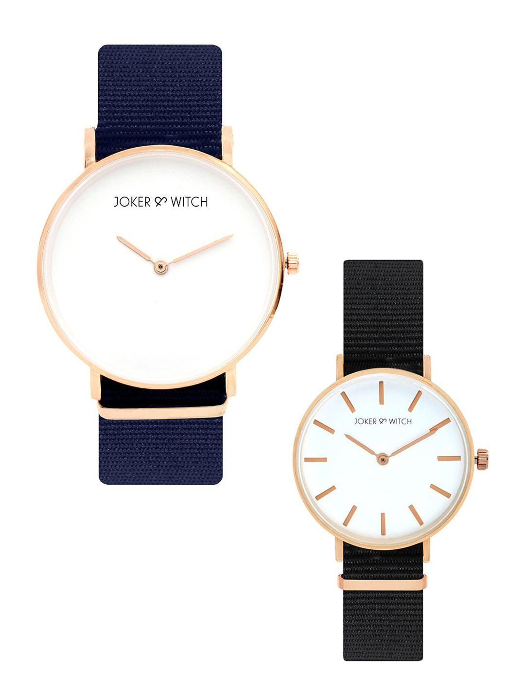 joker & witch white and navy blue couple watch gift set  jwcw92