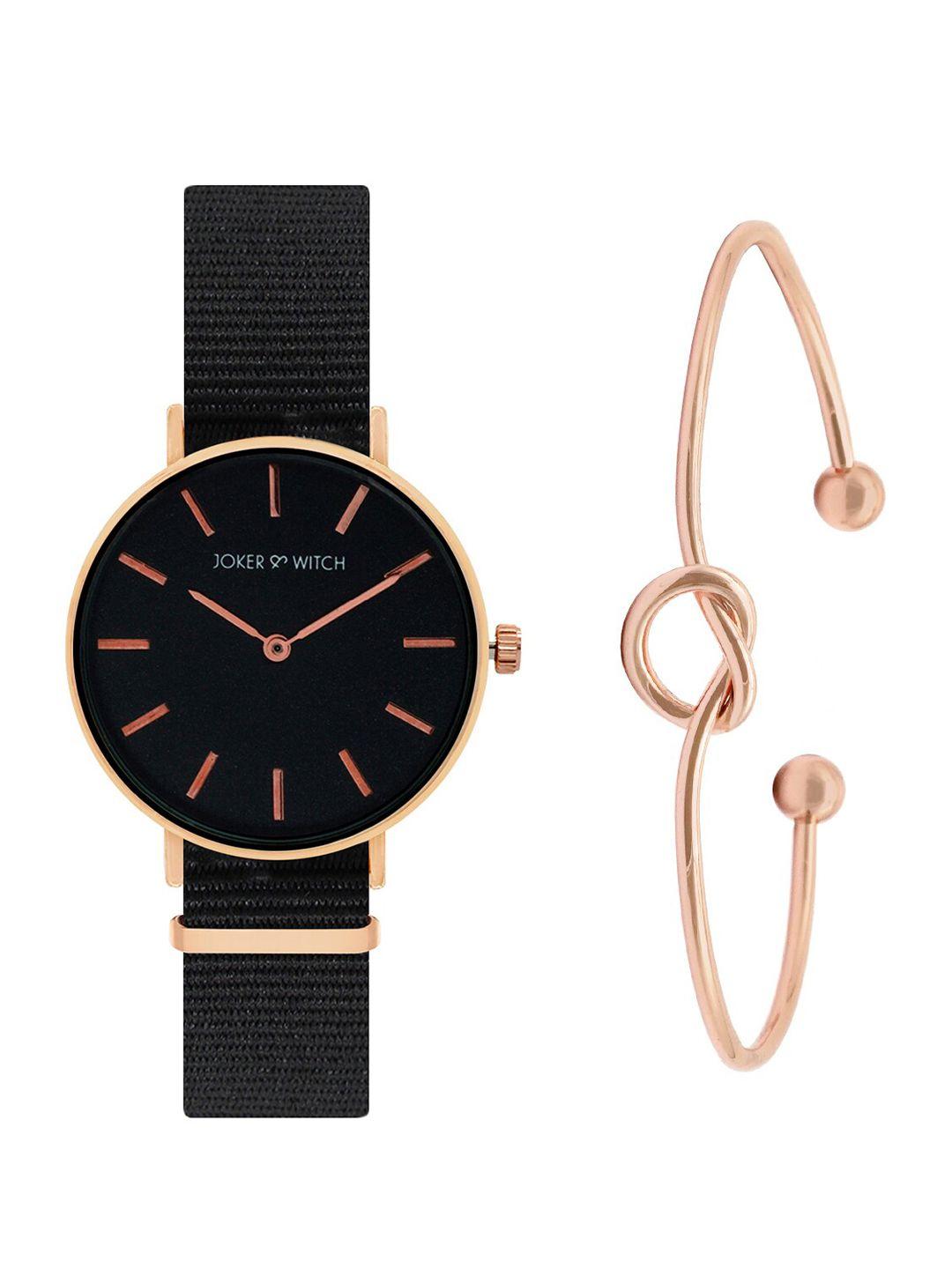 joker & witch women black & rose gold-toned the dark knot watch & bracelet gift set-jwbs344