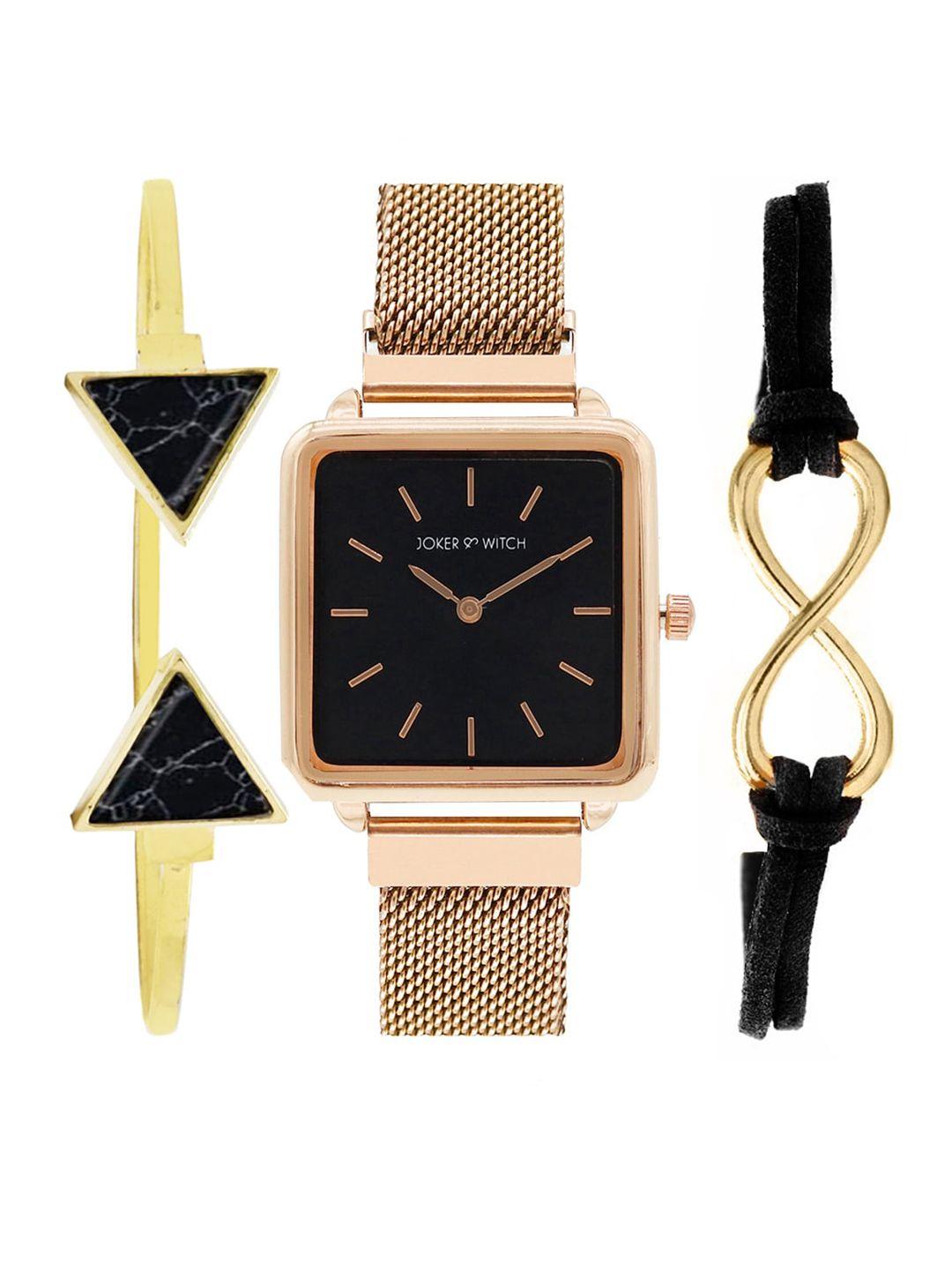 joker & witch women black and rosegold watch bracelet gift set