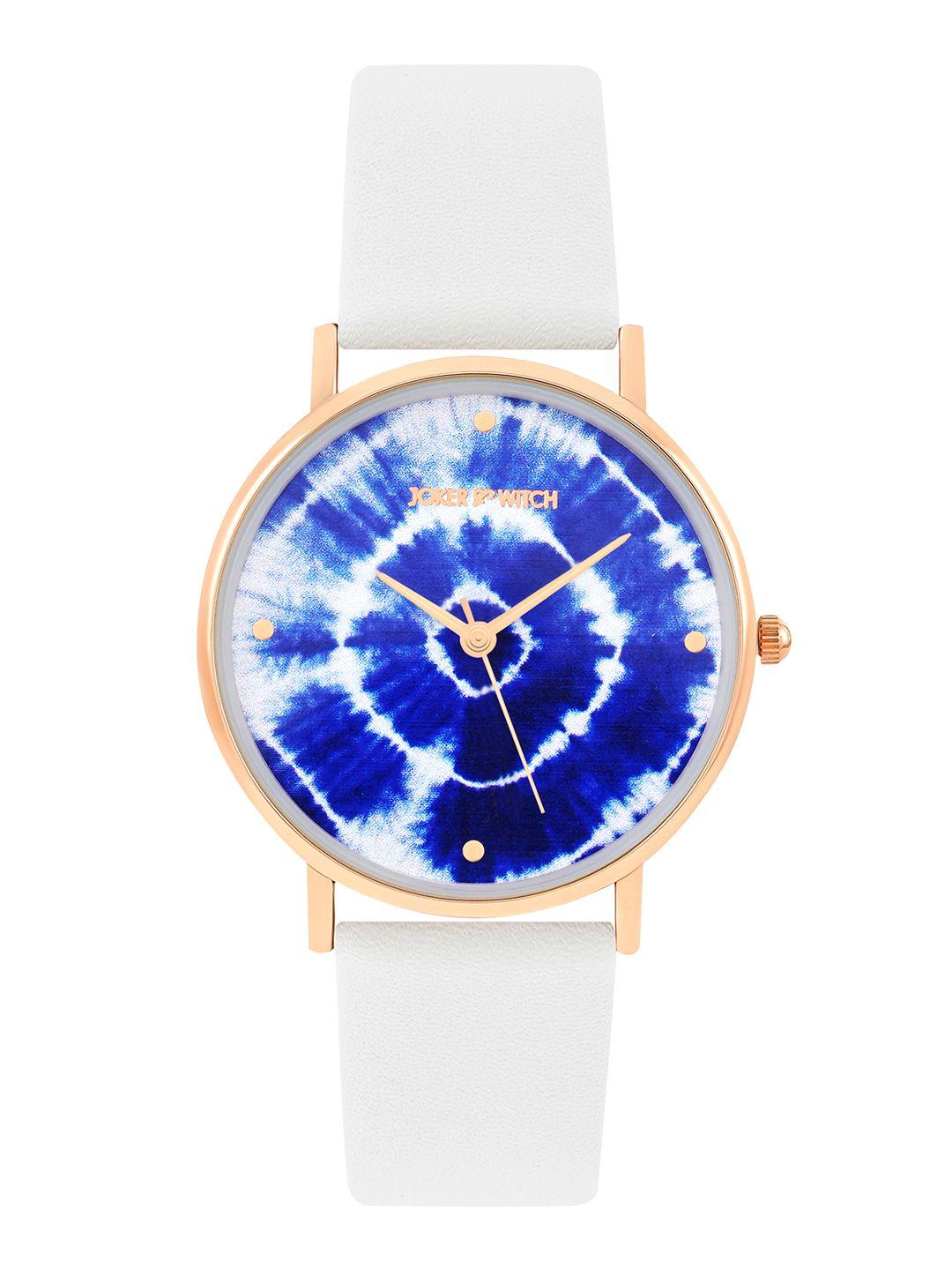 joker & witch women blue embellished dial & white synthetic straps analogue watch