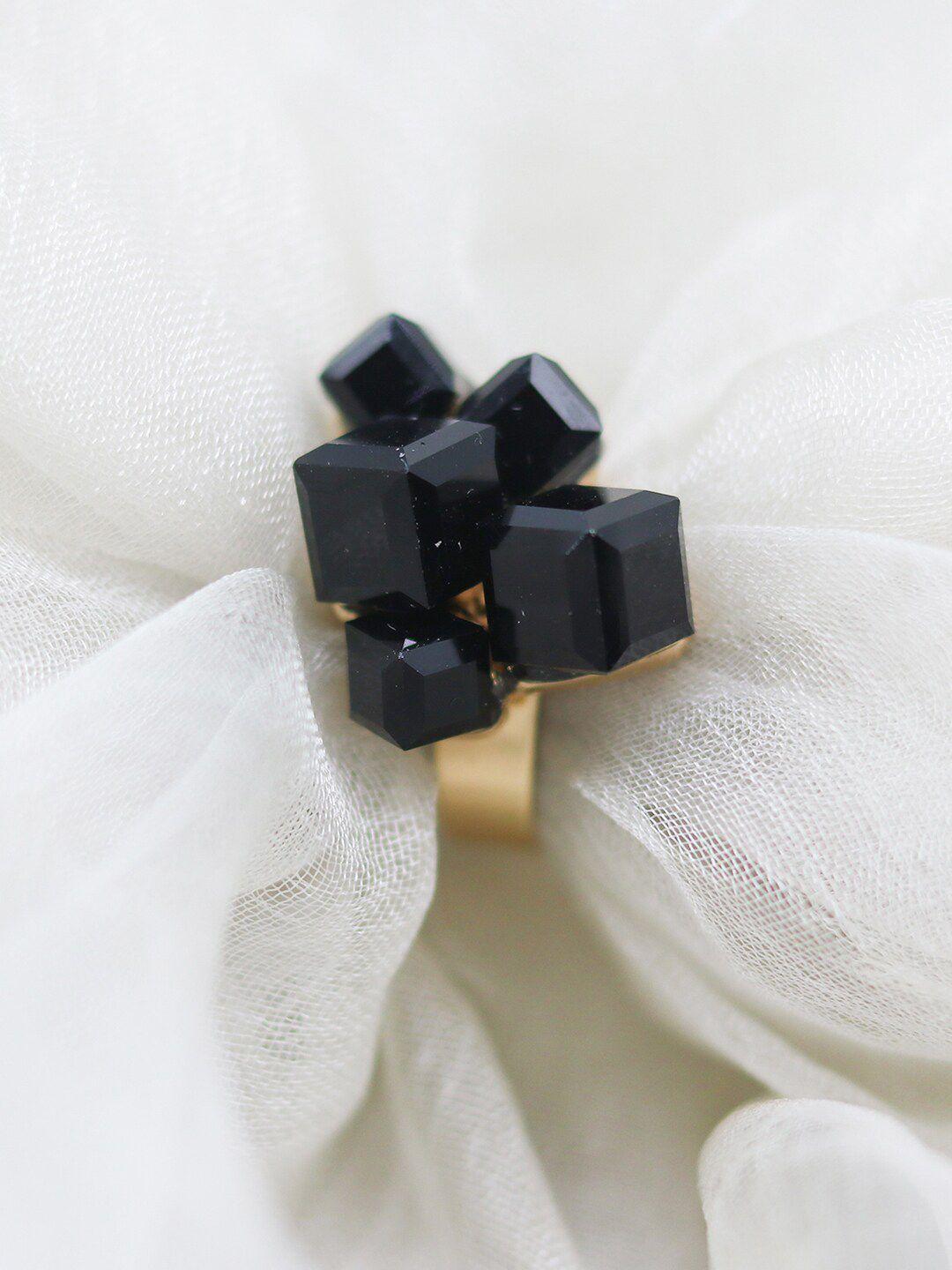 joker & witch women gold-toned & black crystaline-studded finger ring