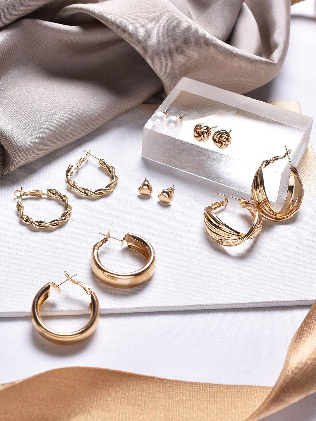 joker & witch women gold-toned & white set of 6 contemporary half hoop earrings