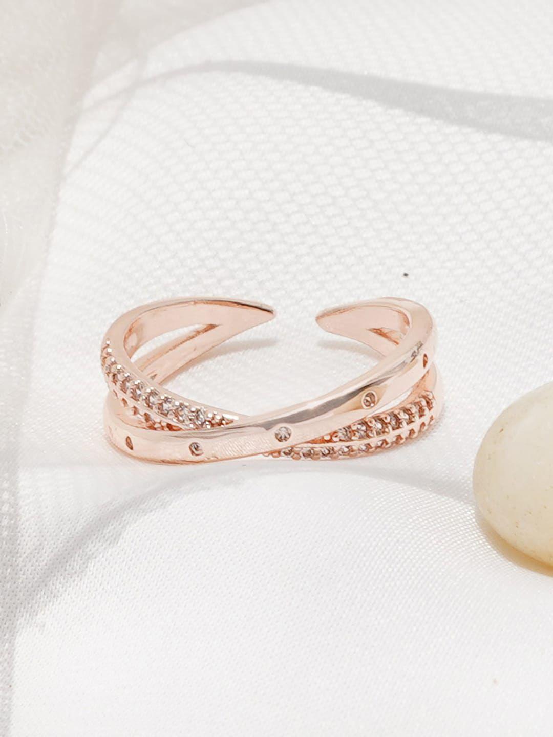 joker & witch women rose gold-toned & white stone-studded finger ring