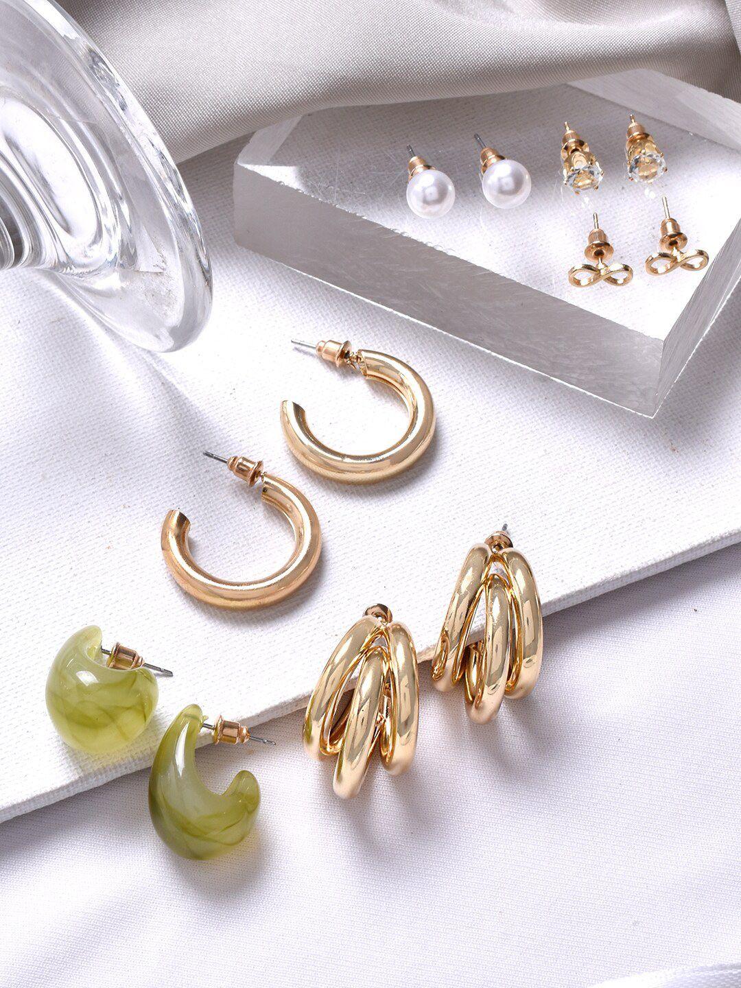 joker & witch women set of 6 gold-plated & white studs earrings