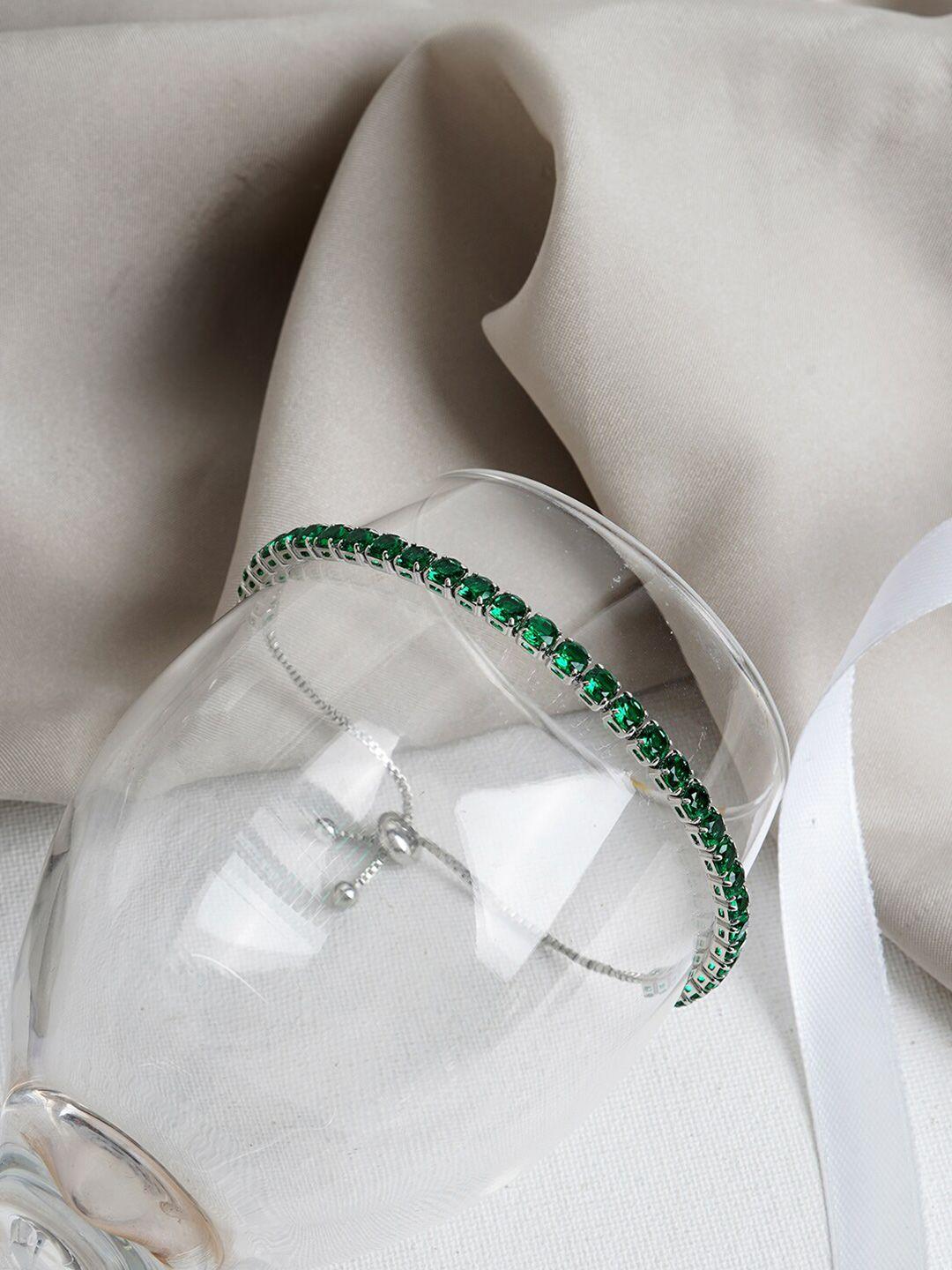 joker & witch women silver-toned & green studded link bracelet