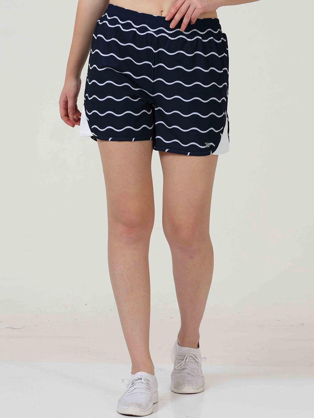 jolger women navy blue geometric printed mid rise rapid-dry training or gym shorts