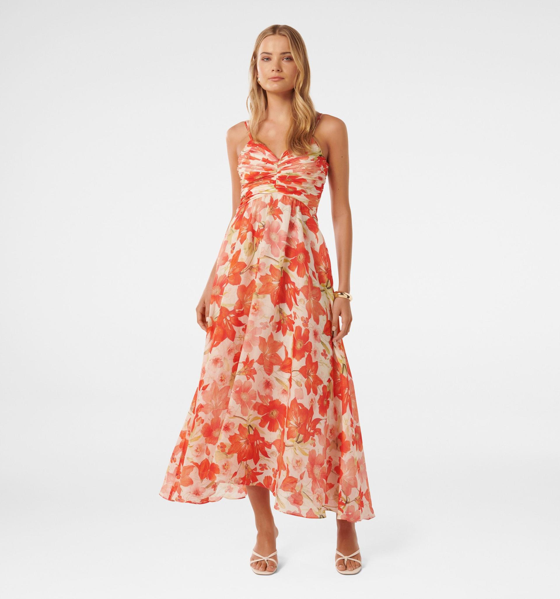 jolie strappy ruched bodice maxi dress