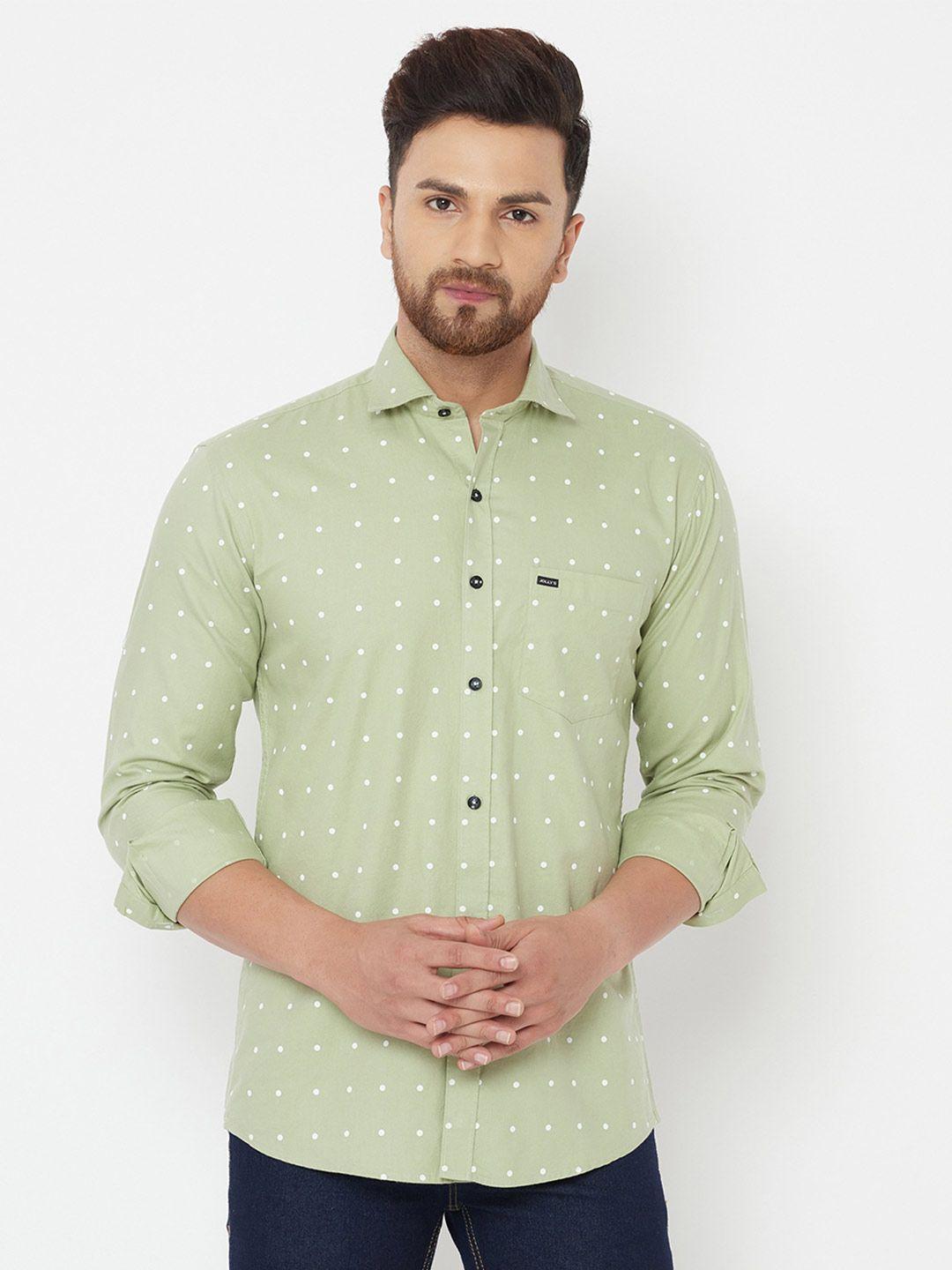 jolly's men green polka dot printed casual shirt