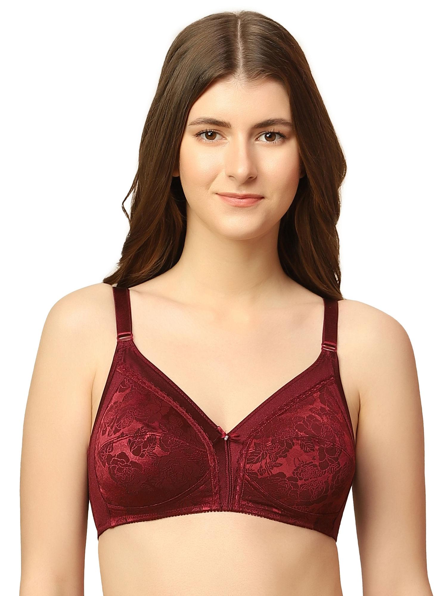 jollyfit deluxe non-padded non-wired full coverage everyday bra - maroon