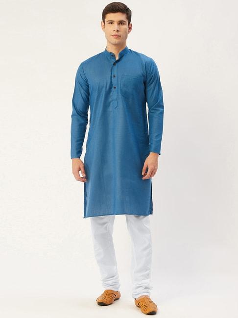 jompers blue cotton regular fit kurta set