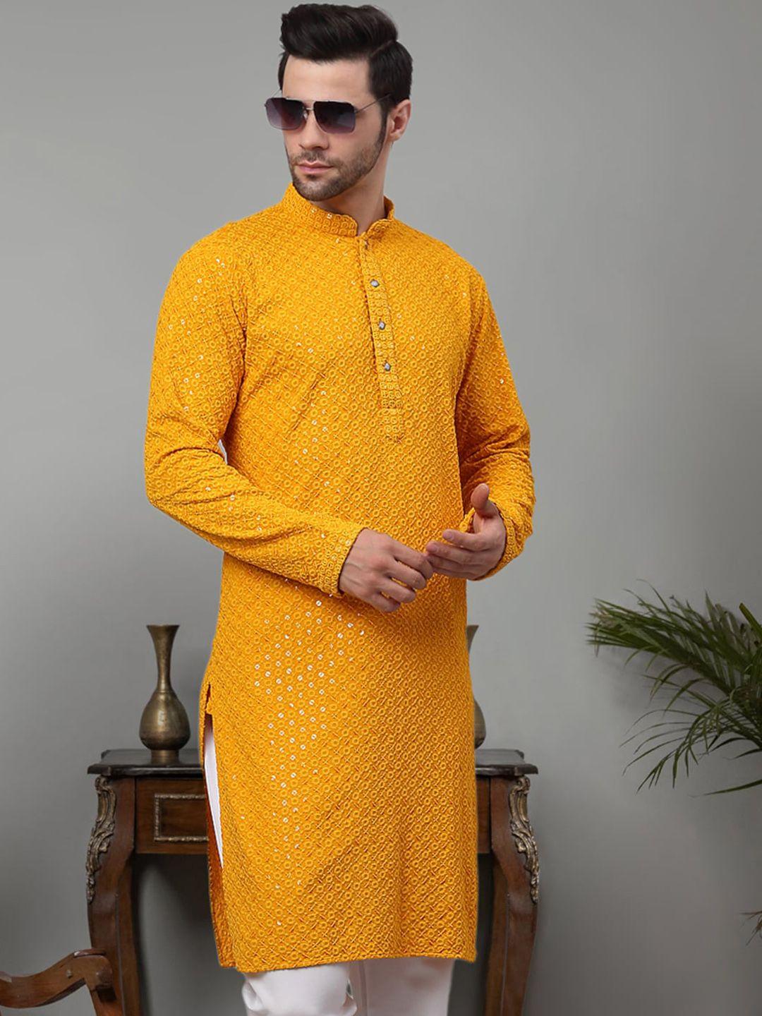 jompers embroidered mandarin collar pure cotton chikankari kurta