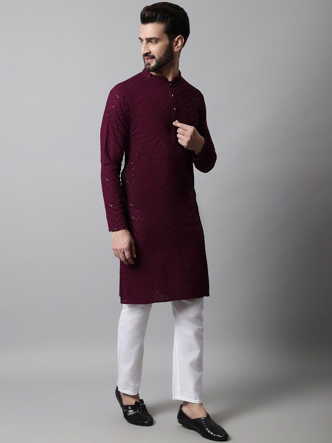 jompers embroidered sequinned pure cotton kurta with pyjamas