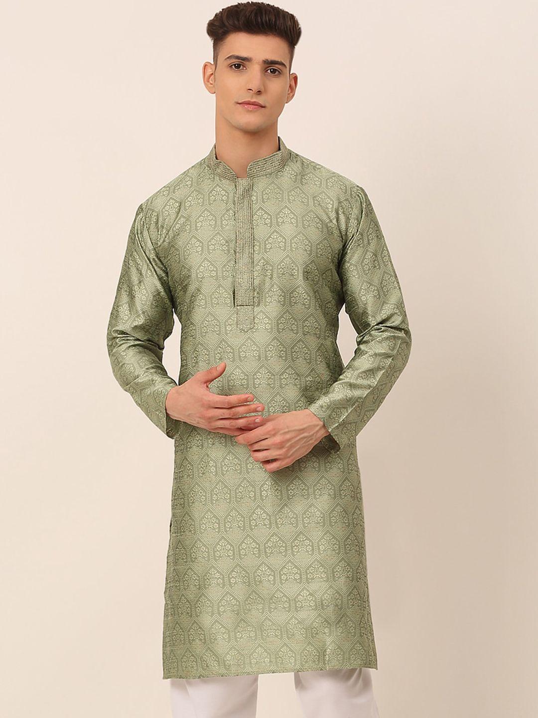 jompers ethnic motif woven design mandarin collar thread work straight kurta
