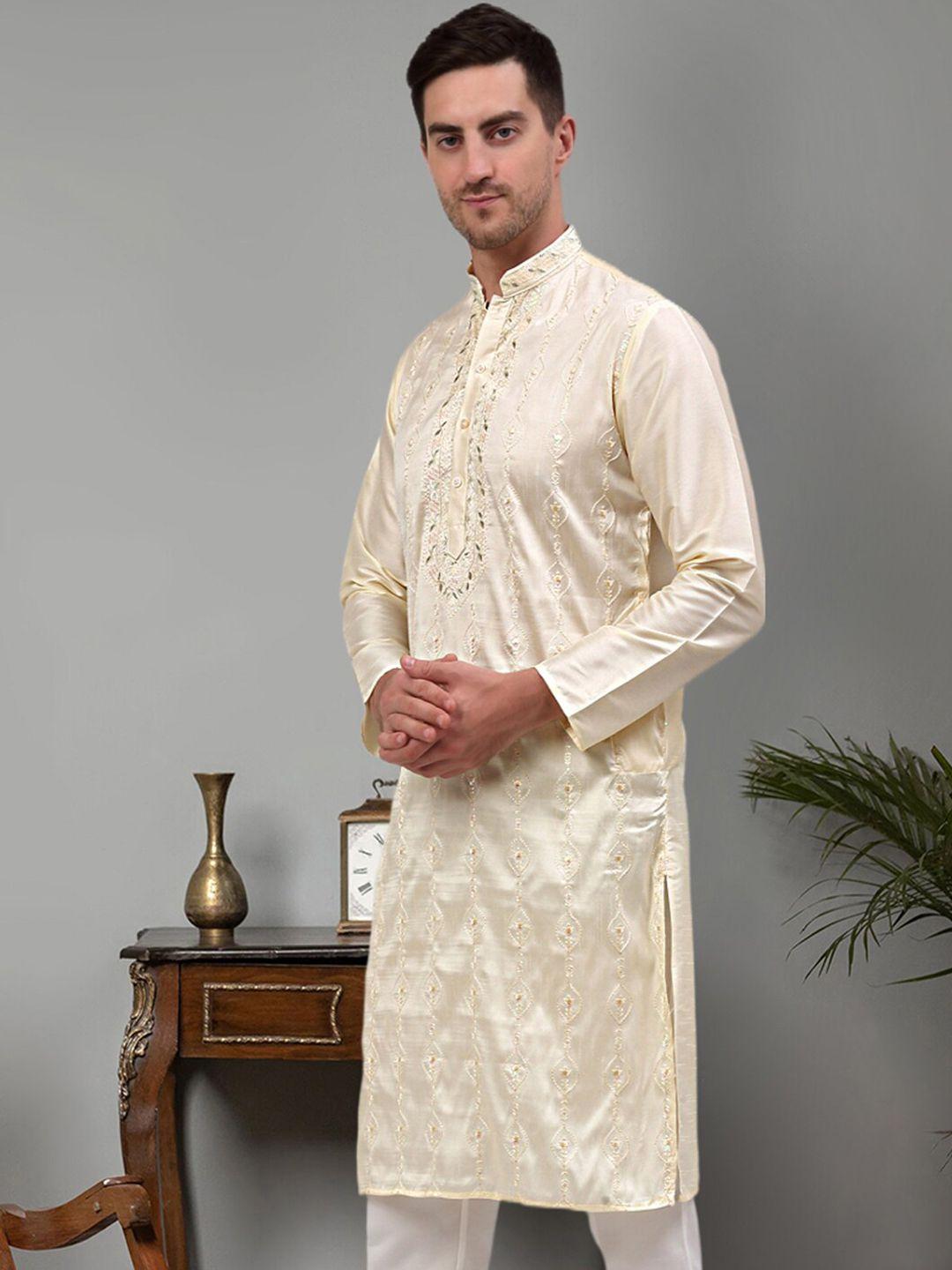 jompers ethnic motifs embroidered mandarin collar cotton silk straight kurta