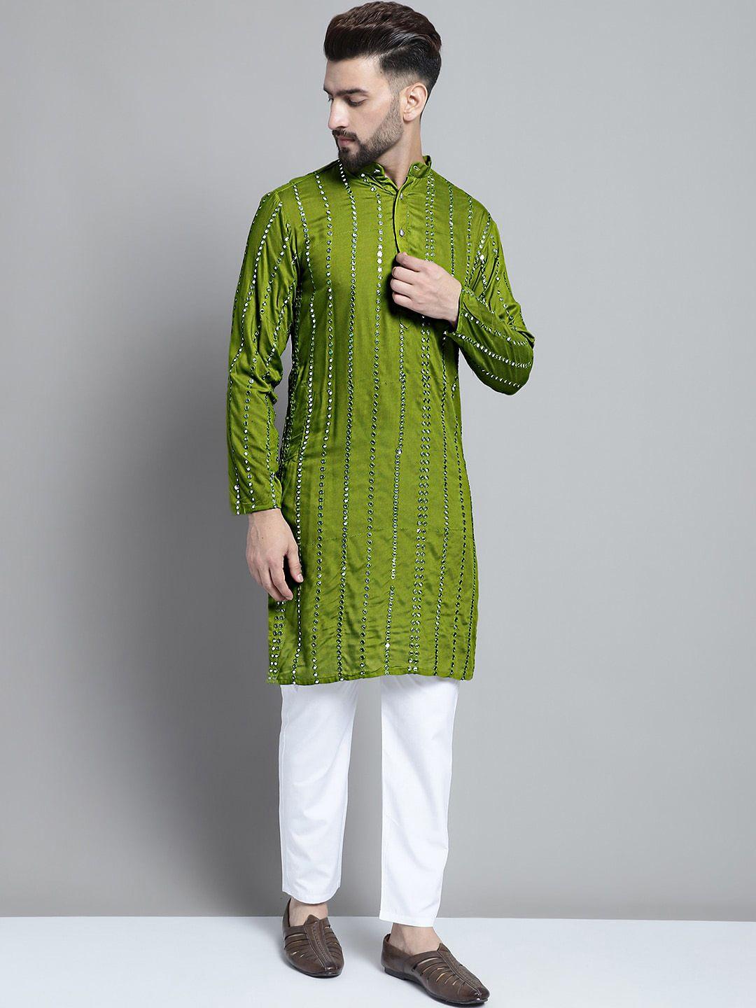 jompers ethnic motifs mirror work embroidered regular kurta with pyjamas