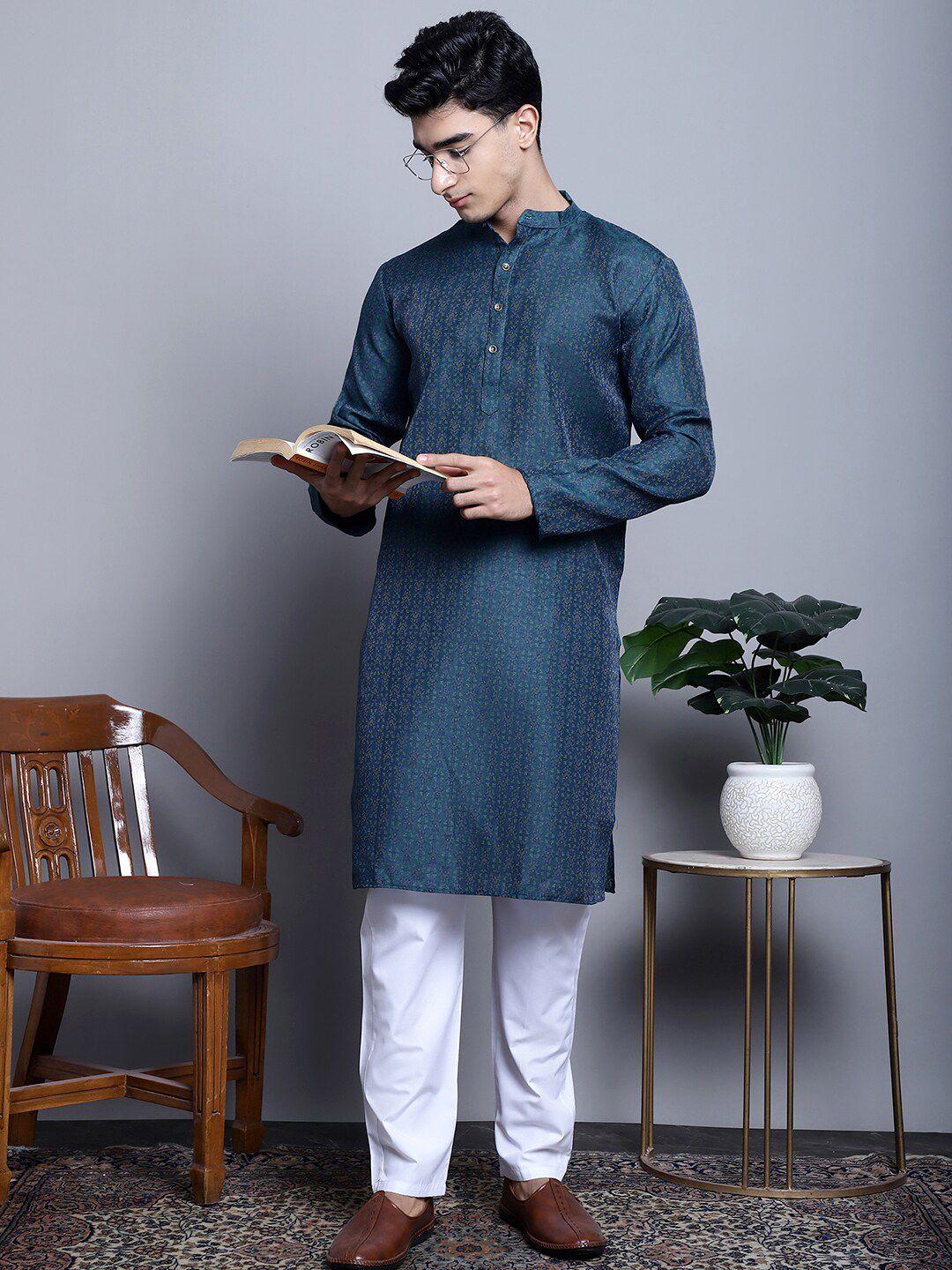jompers ethnic motifs woven design mandarin collar straight kurta with pyjamas