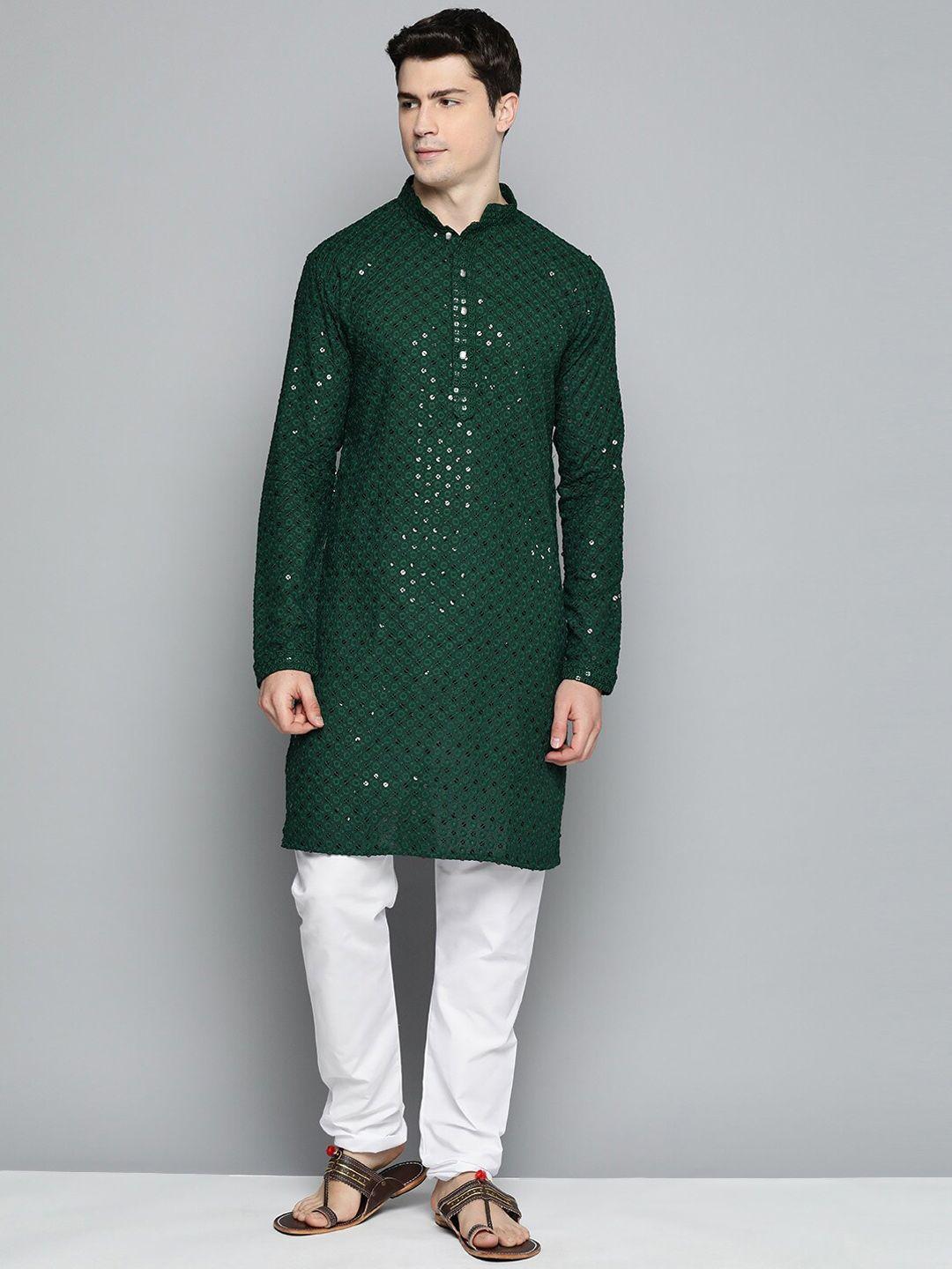 jompers floral embroidered sequinned pure cotton kurta with churidar