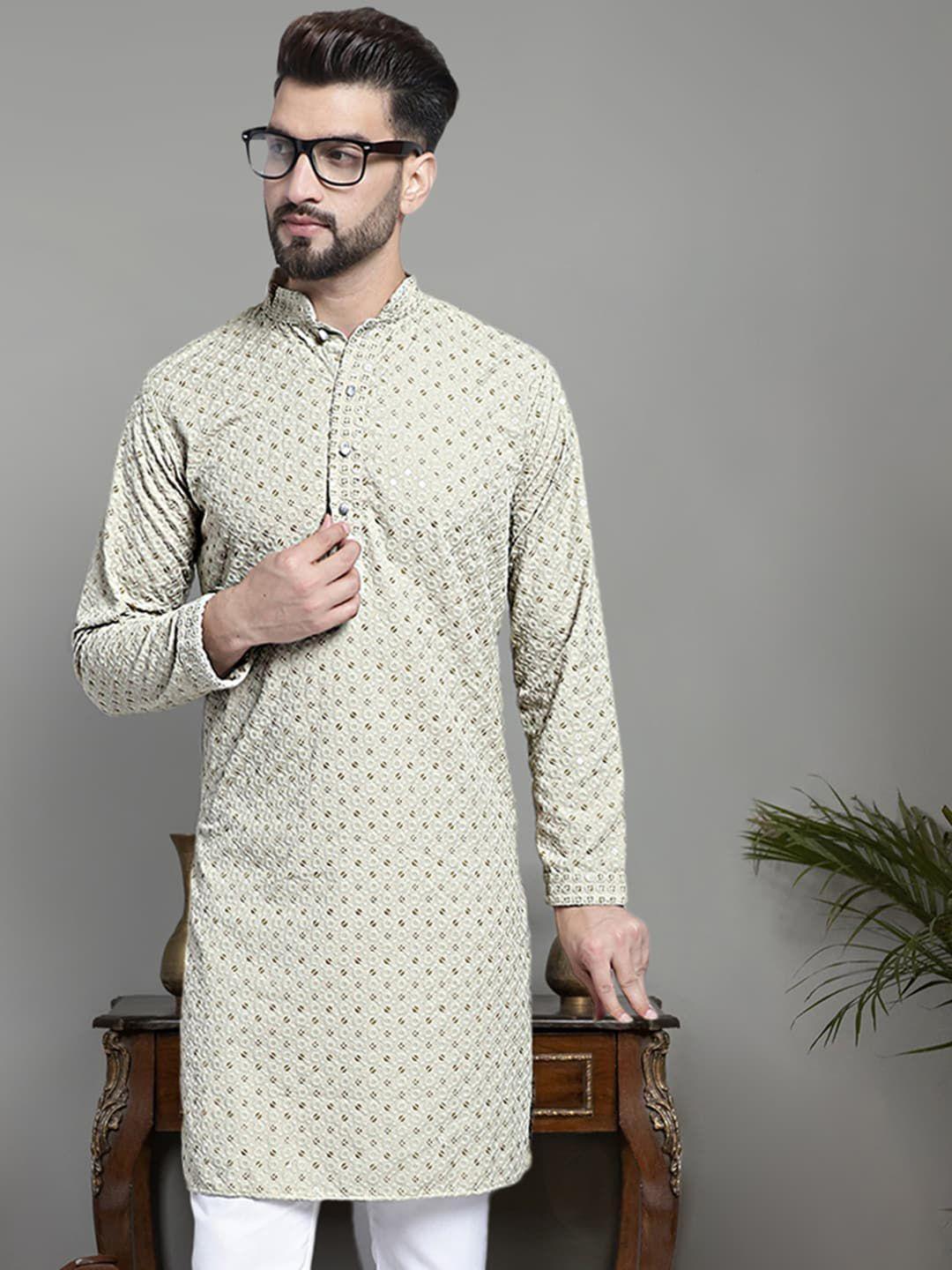 jompers floral embroidered sequinned pure cotton straight kurta