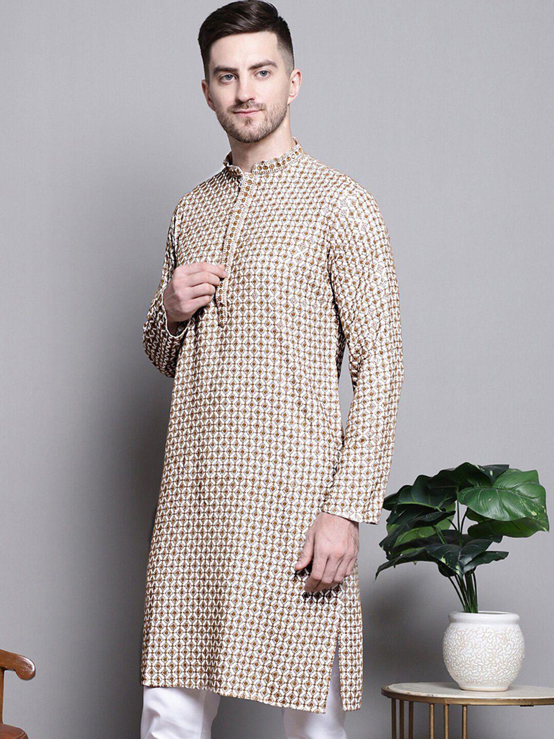 jompers geometric embroidered thread work sequinned pure cotton kurta