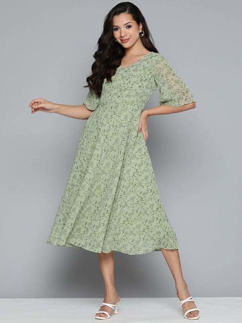 jompers green printed a-line dress