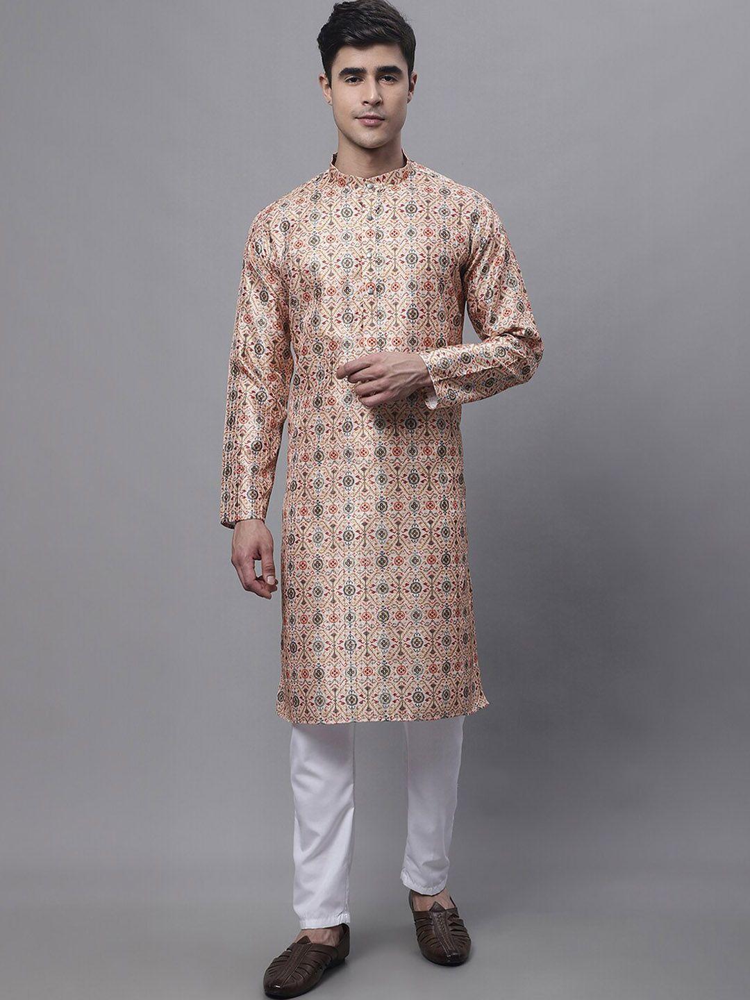 jompers mandarin collar ethnic motifs printed straight kurta