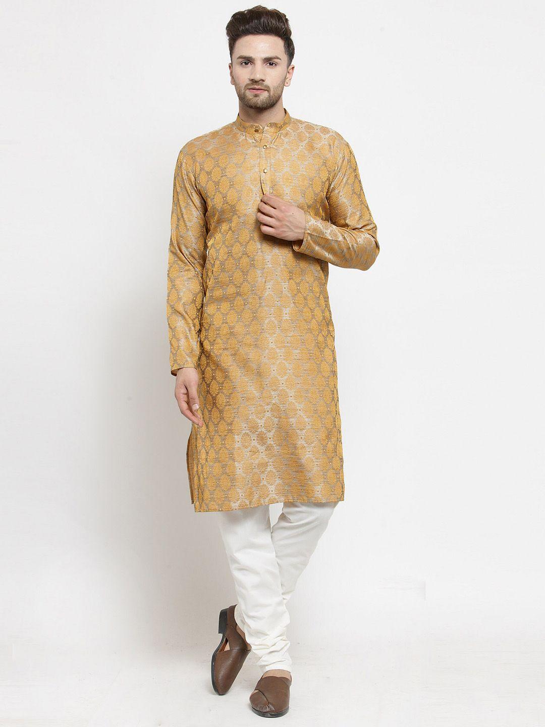 jompers mandarin collar woven design kurta with churidar