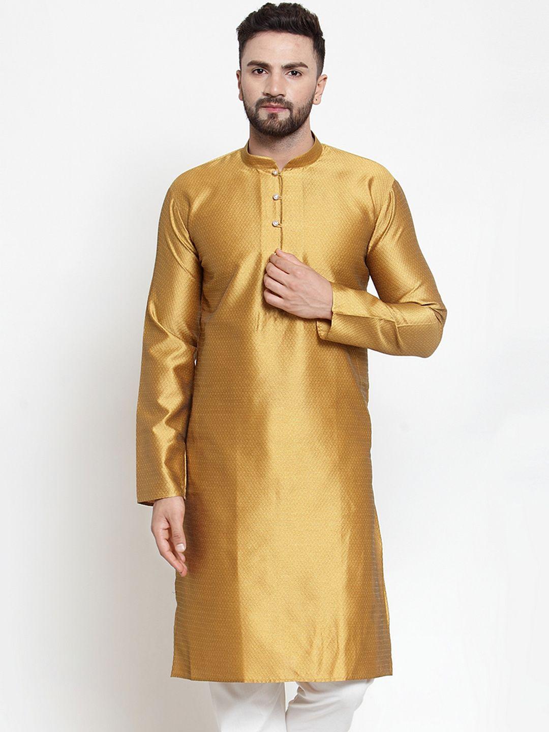 jompers men gold-toned woven design straight kurta