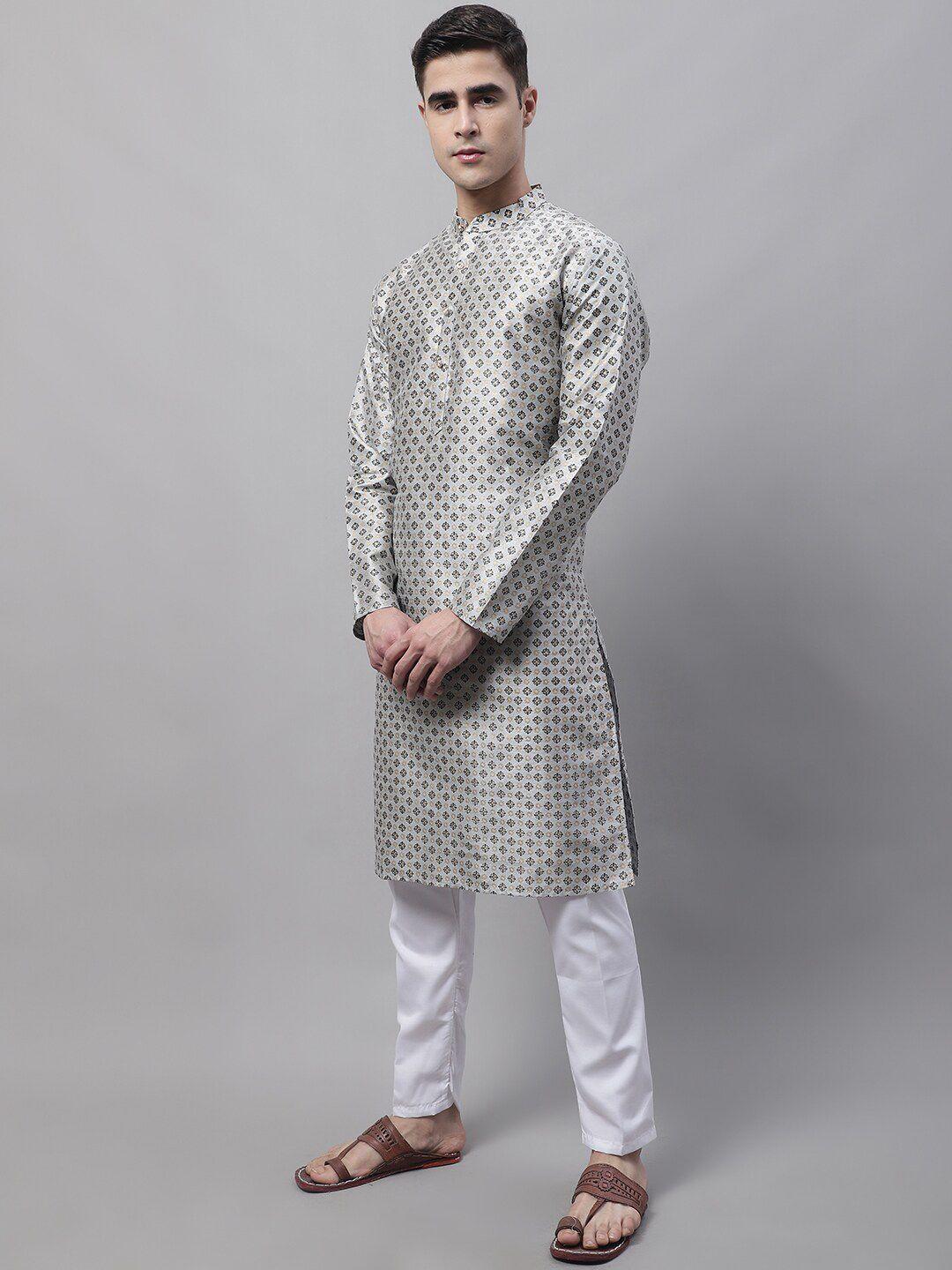 jompers men grey printed kurta with pyjamas