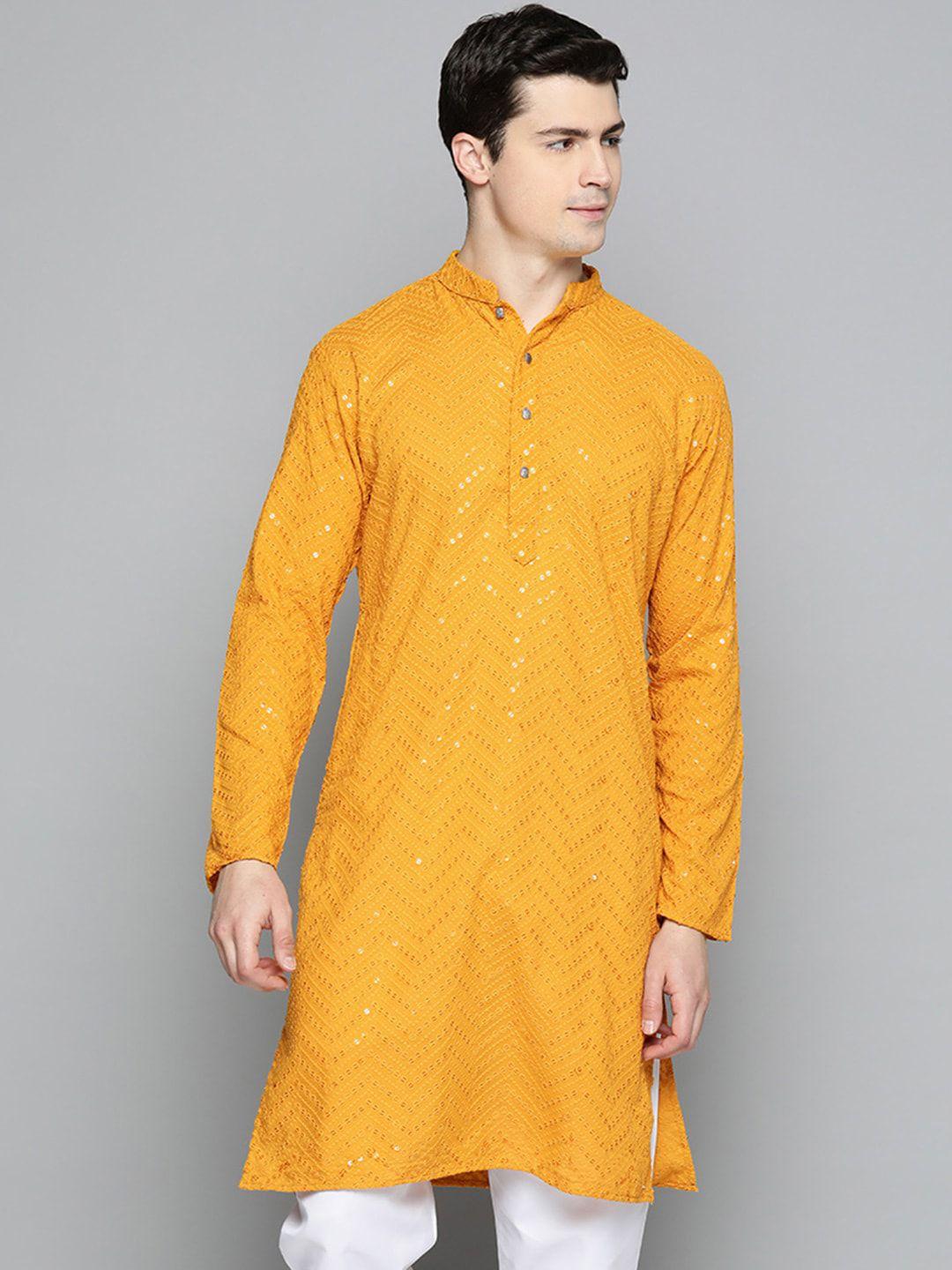 jompers men mandarin collar embroidered sequinned cotton kurta