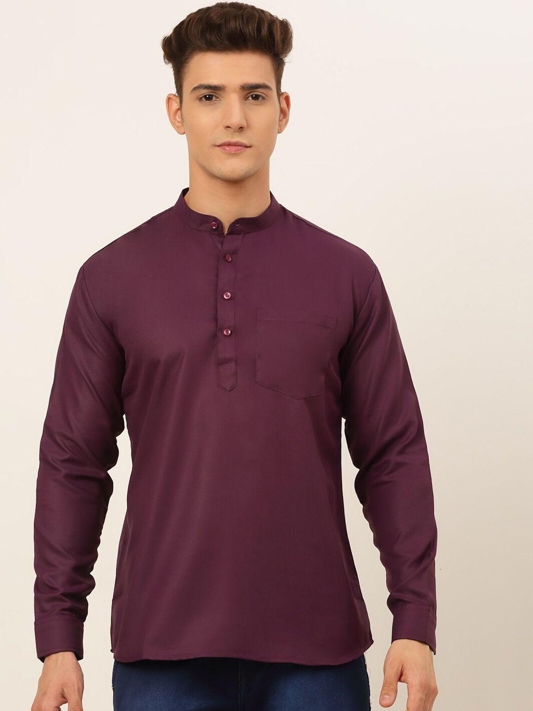 jompers men purple solid 100% cotton straight kurta