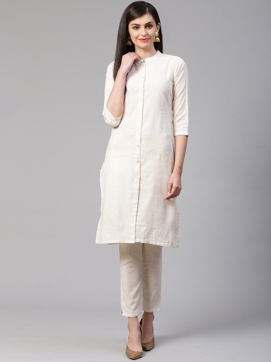 jompers pure cotton band collar straight kurta with trousers