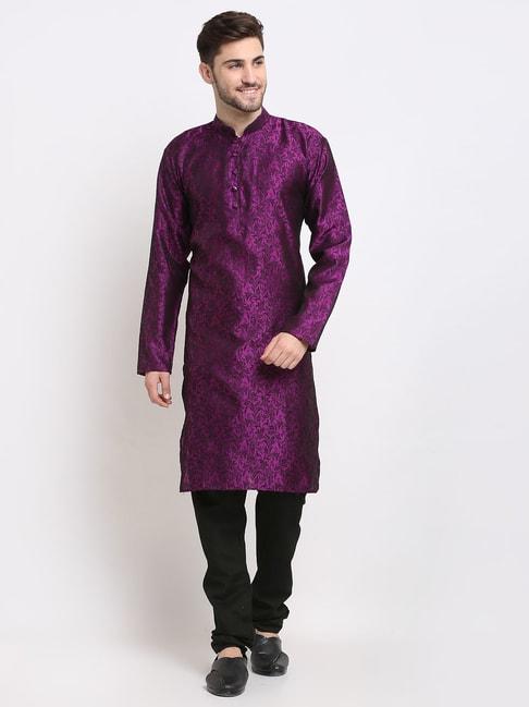 jompers purple regular fit embroidered kurta set